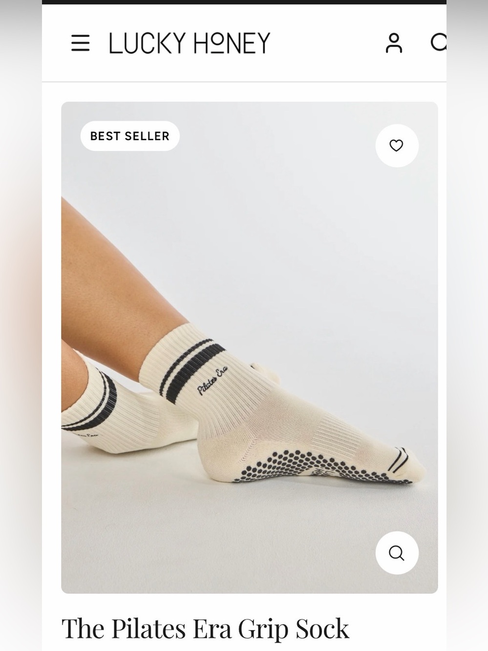 Lucky Honey The “Pilates Era” Grip Sock — Cream with Black Stripes